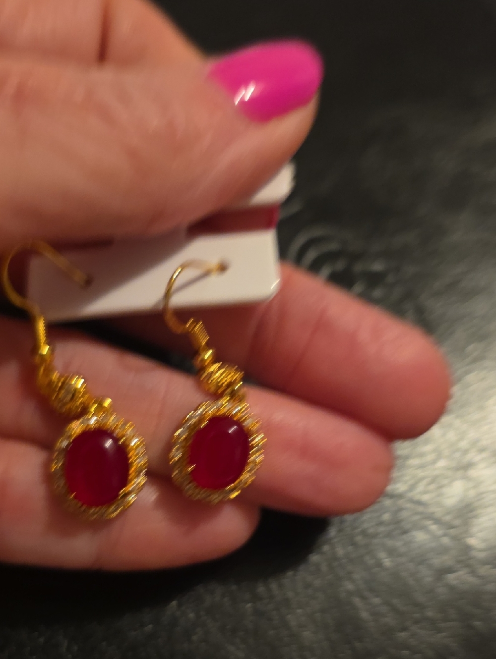 Elegant Gold-Tone Red Jade  Drop Earrings